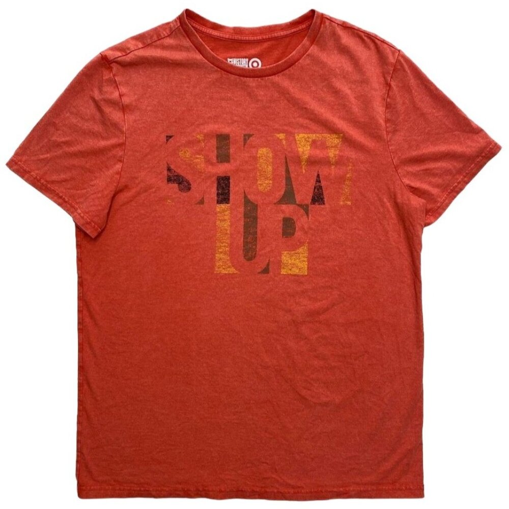 Black History Month Shirt Top Men's‎ XXL 2XL Orange Red Show Up Graphic Crew NEW - Picture 4 of 8